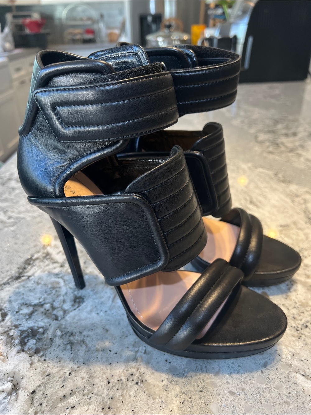 Barbara Bui Black Leather Biker Stiletto Sandals Ankle Cuff EU41 EUC